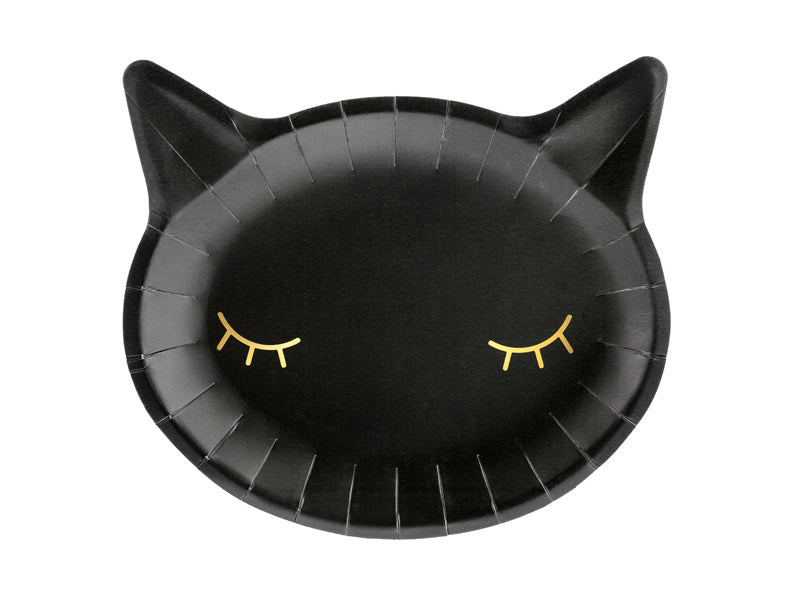 Teller - Papier - Katze - Schwarz / Gold - 22x20cm - 6 Stück
