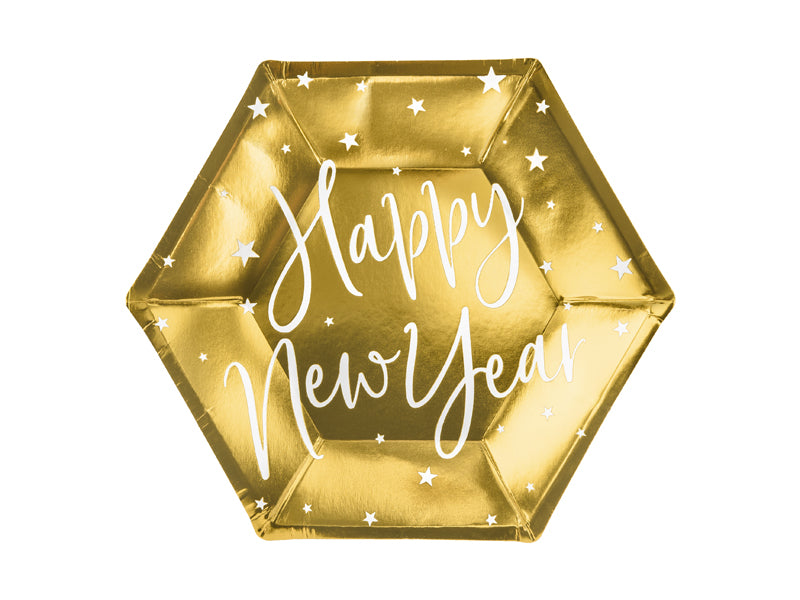 Teller - Papier - Happy New Year - Gold - 18cm - 6 Stück
