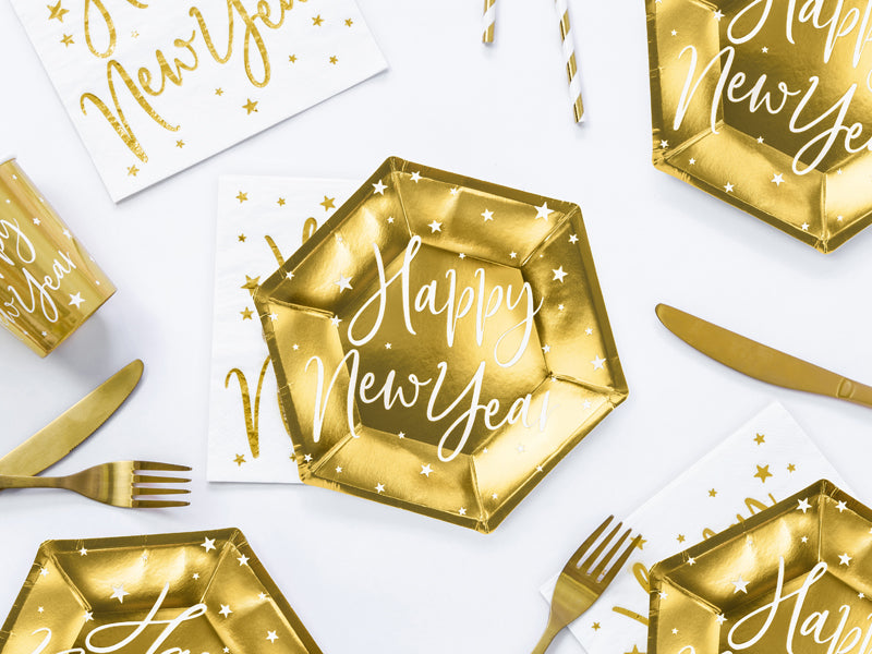 Teller - Papier - Happy New Year - Gold - 18cm - 6 Stück