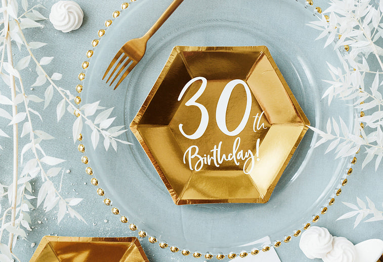 Teller - Papier - 30. Geburtstag - Gold/Weiß - 20cm - 6 Stück