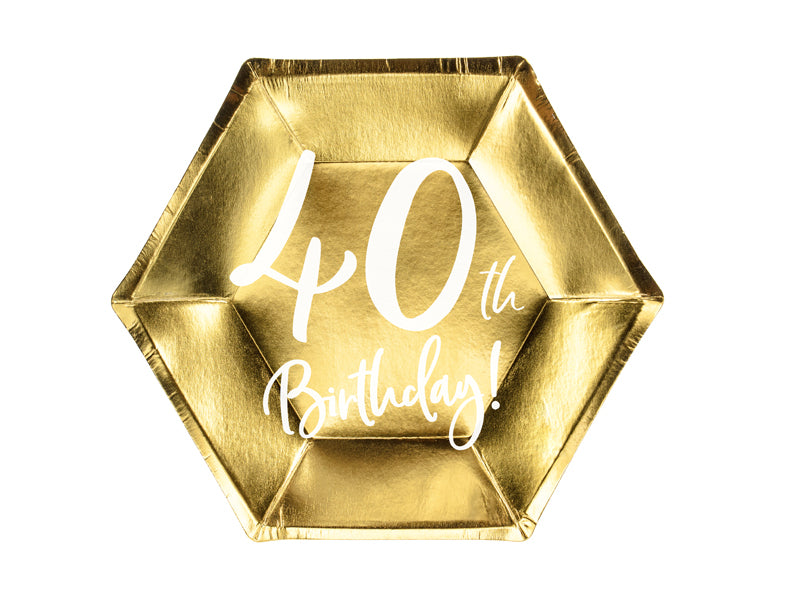 Teller - Papier - 40. Geburtstag - Gold/Weiß - 20cm - 6 Stück