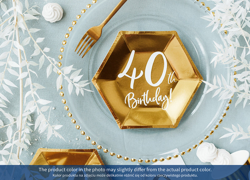 Teller - Papier - 40. Geburtstag - Gold/Weiß - 20cm - 6 Stück