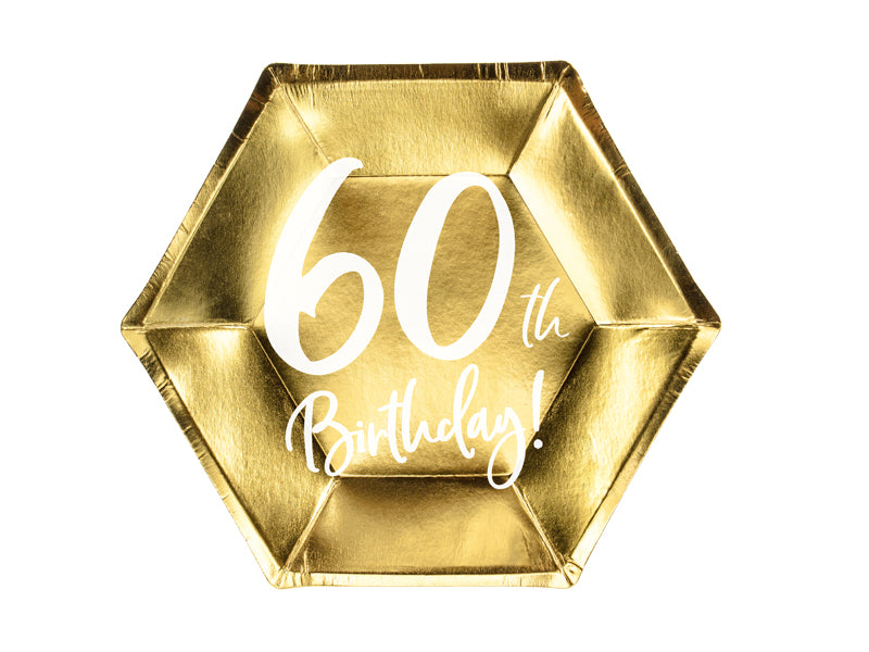 Teller - Papier - 60. Geburtstag - Gold/Weiß - 20cm - 6 Stück