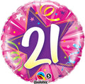 Folyo Balon - Doğum Günü - 21 - Pembe - Yuvarlak - 46cm