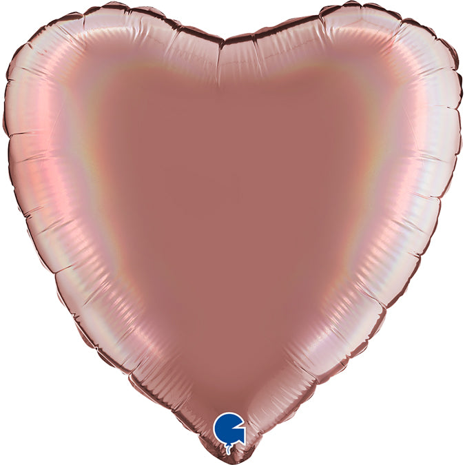 Folienballon Herz 90 cm Regenbogen holografisch Rosé