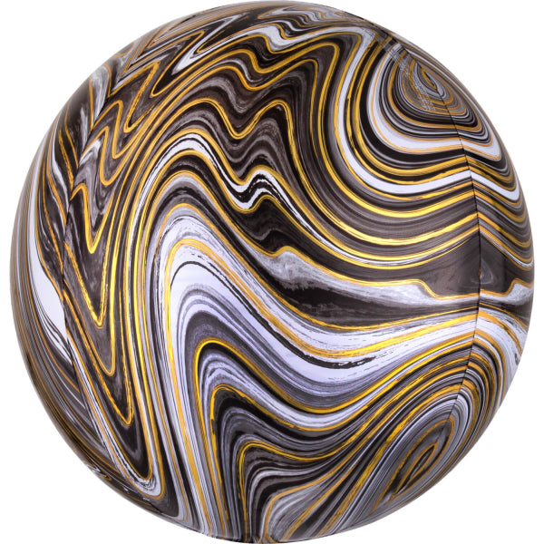 Folienballon - Orbz-Kugel 40 cm Schwarz Marmor