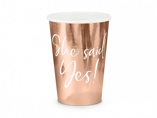 Becher - Papier - She said Yes! - Rosegold/Weiß - 220ml - 6 Stück