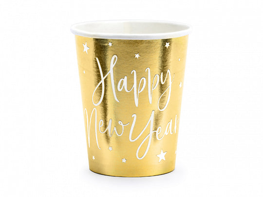 Becher - Papier - Happy New Year - Gold - 220ml - 6 Stück