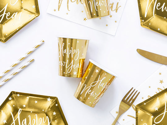 Becher - Papier - Happy New Year - Gold - 220ml - 6 Stück