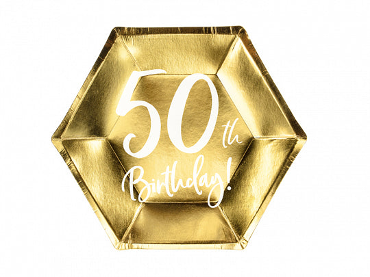 Teller - Papier - 50. Geburtstag - Gold/Weiß - 20cm - 6 Stück