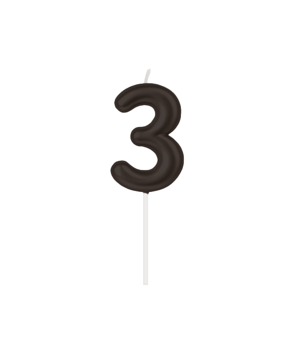 Zahlenkerze, 6 cm Schwarz · 3