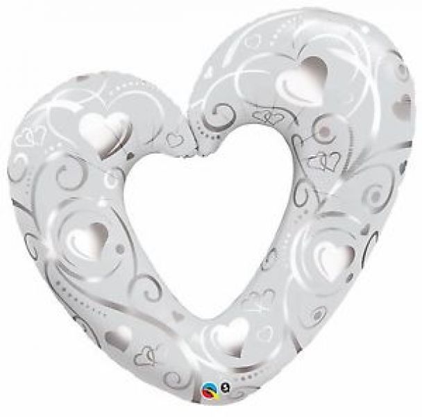 Folienballon - Hochzeit/Wedding - Herz mit Ornament - Silber - Mini - 35cm