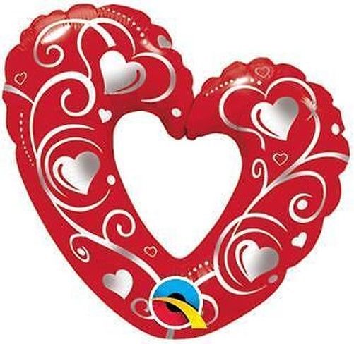 Folienballon - Hochzeit/Wedding - Herz mit Ornament - Rot - Mini - 35cm