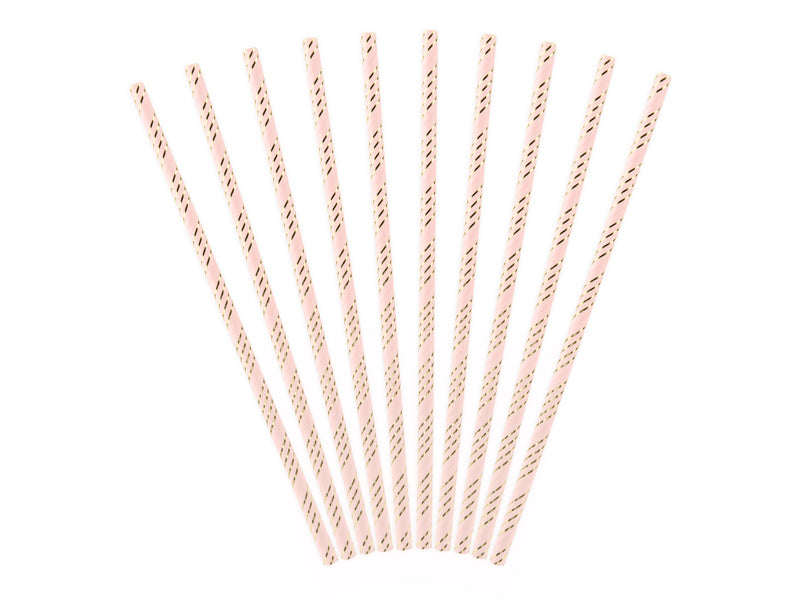 Papier-Strohhalme mit Goldstreifen, 10 Stück Rosa/Gold