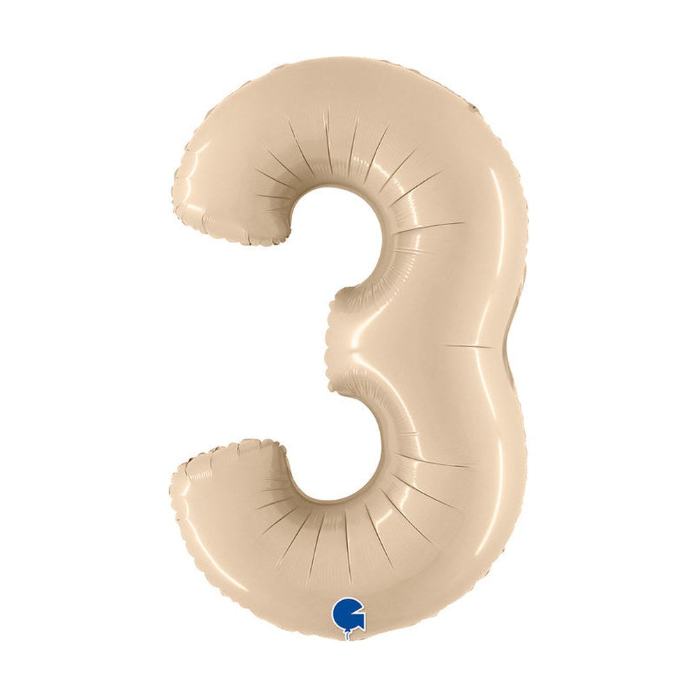 Folienballon Zahl 3 in Satin Creme