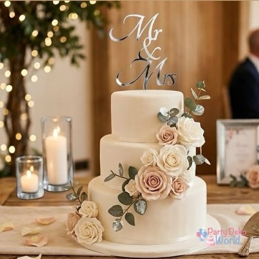 Топпер для торта Mr & Mrs, серебро зеркальное