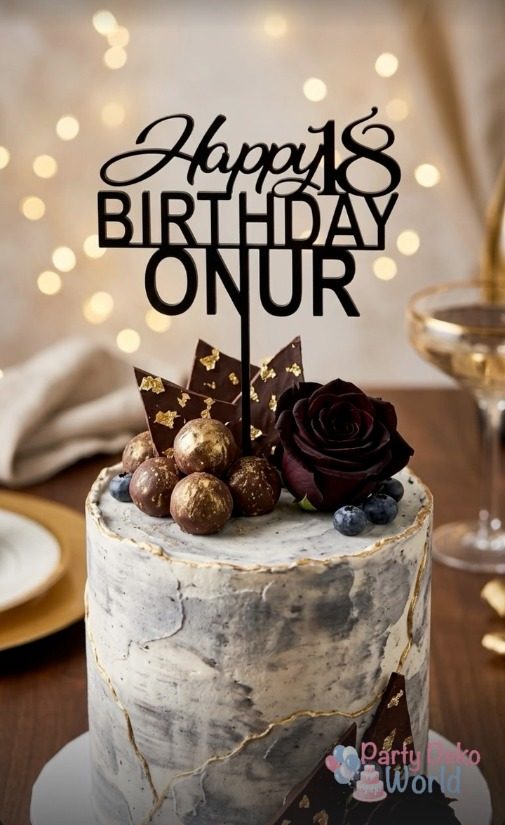 Топпер для торта Happy 18 Birthday Onur, чёрный
