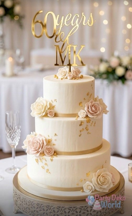Topper para tarta 60 years of MK en espejo dorado