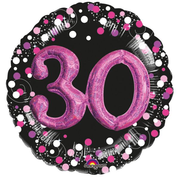 Folienballon - 3D - Geburtstag - 30 - Schwarz/Pink - Rund - 81cm