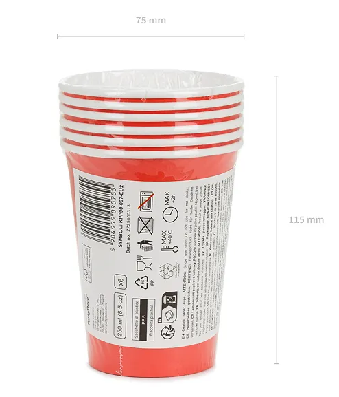 Becher - Papier - Rot - 250ml - 6 Stück