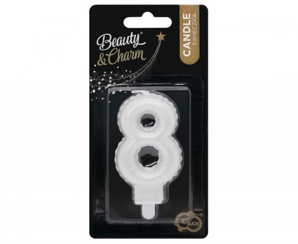 Kerze - Zahl - 8 - Weiß Pearl - 7cm