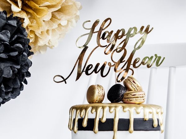 Cake Topper - Happy New Year - gold 24cm