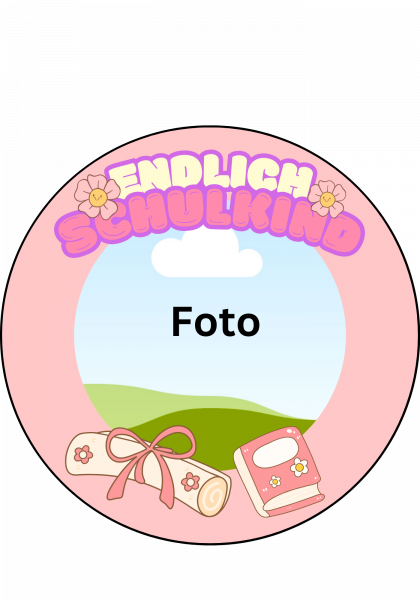 Einschulung Tortenaufleger 20cm Rund aus Fondantpapier