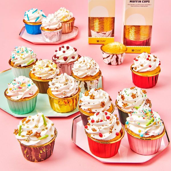 Cupcake/Muffin Förmchen - Gold/Weiß - Set - 50 Stück
