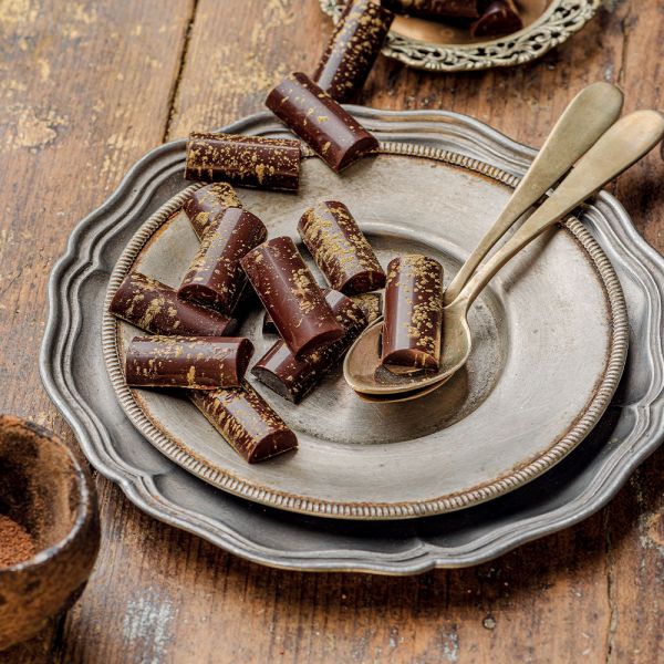 Schokoladen / Pralinenform Zylinder - 20 Hohlkörper - 33 x 16 x 8 h mm Form 200 x 120 x 20 h mm