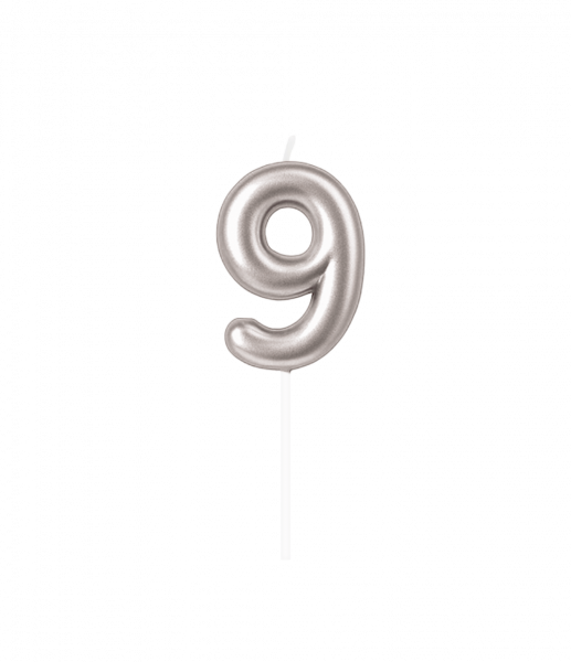 Kerze - Zahl - 9 - Silber - 6cm