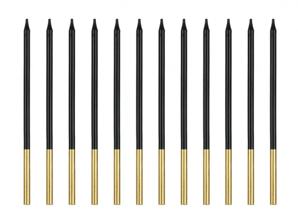 Kerzen - Schwarz/Gold - 14cm - 12 Stück