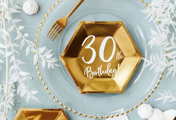 Teller - Papier - 30. Geburtstag - Gold/Weiß - 20cm - 6 Stück