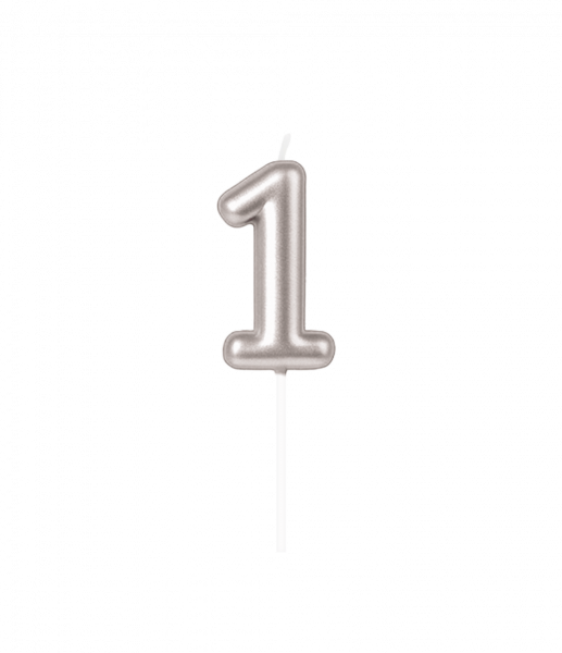 Kerze - Zahl - 1 - Silber - 6cm