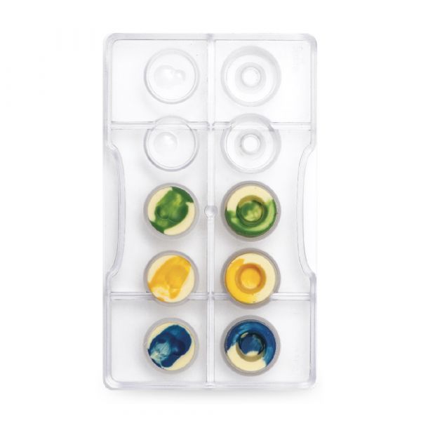 Schokoladen / Pralinenform Rund - 10 Hohlkörper - ø 30 x 5 15 h mm Form 200 x 120 x 20 h mm