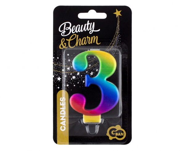 Kerze - Zahl - 3 - Rainbow - 8cm