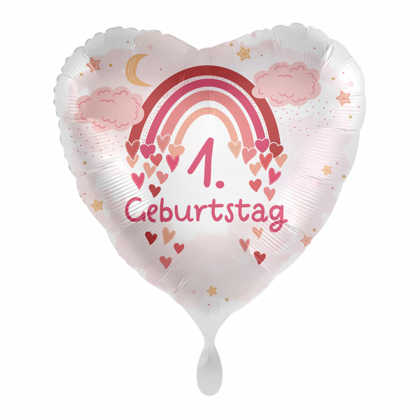 Folienballon-Herz- 1. Geburtstag -Pink-Ø 43cm