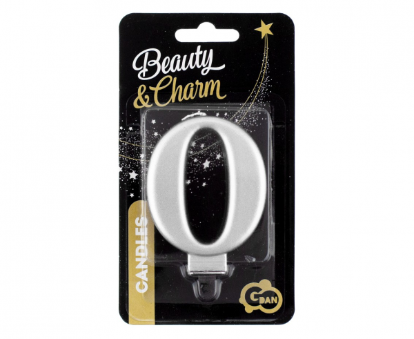 Kerze - Zahl - 0 - Silber - 8cm