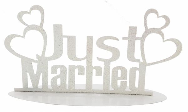 Metallständer - Hochzeit/Wedding - Just Married - Weiß Glitzer