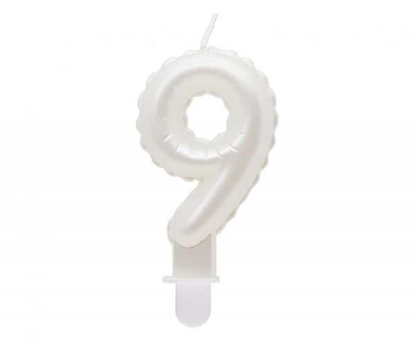 Kerze - Zahl - 9 - Weiß Pearl - 7cm