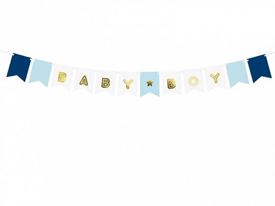 Banner/Girlande - Baby Boy - Weiß/Gold/Blau - 1.60m