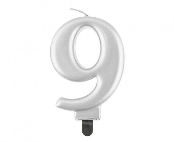 Kerze - Zahl - 9 - Silber - 8cm