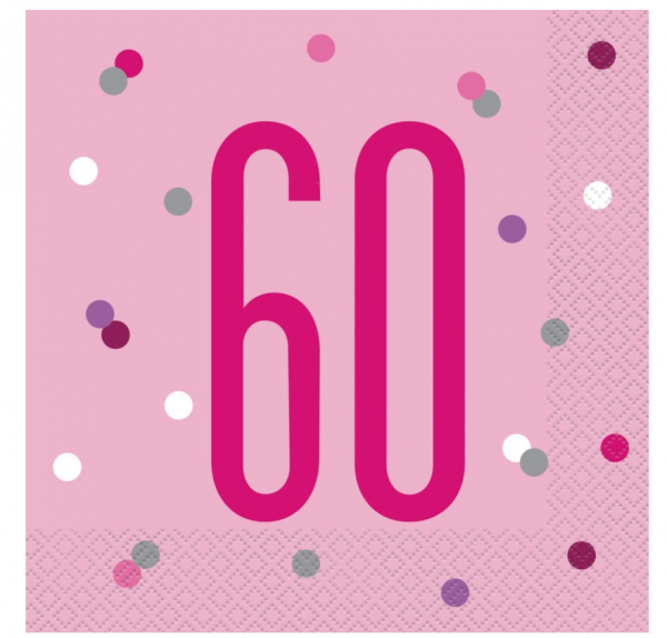 Servietten - 60. Geburtstag - Rosa - 33x33cm - 16 Stück