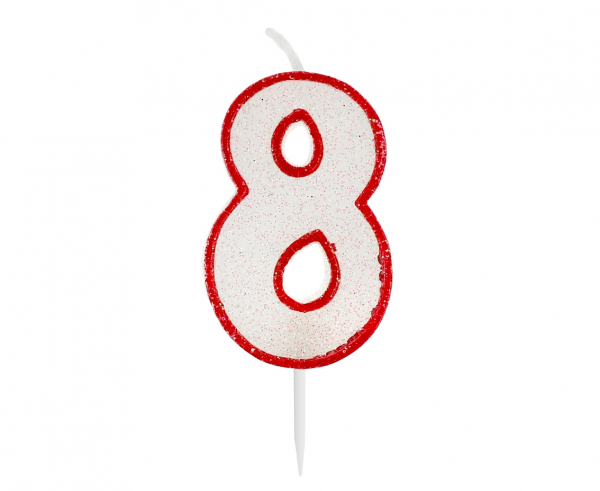 Kerze - Zahl - 8 - Rot/Weiß - 6 cm