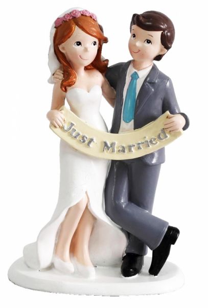Tortenfigur Brautpaar mit "Just Married" Schärpe 17cm hoch