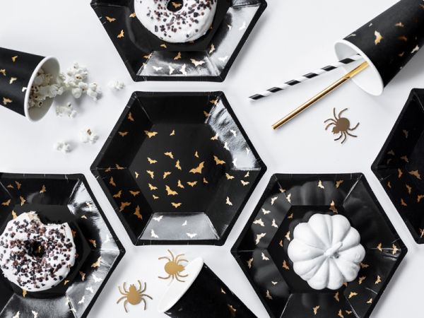 Teller - Papier - Halloween - Fledermäuse - Schwarz/Gold -20cm - 6 Stück