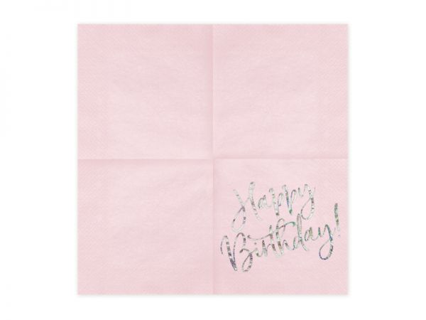 Servietten - Happy Birthday - Rosa/Silber Glitzer - 33x33cm - 20 Stück
