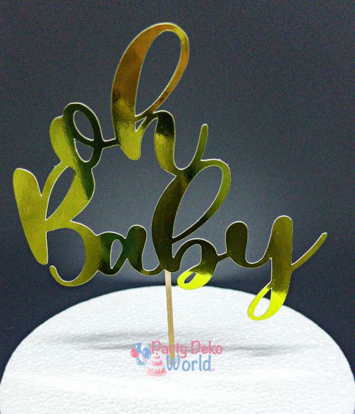 Caketopper - Papier - Gold - Oh Baby - 15,5 x 15 cm