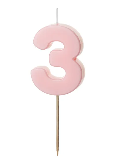Kerze - Zahl - 3 - Rosa - 5.5cm