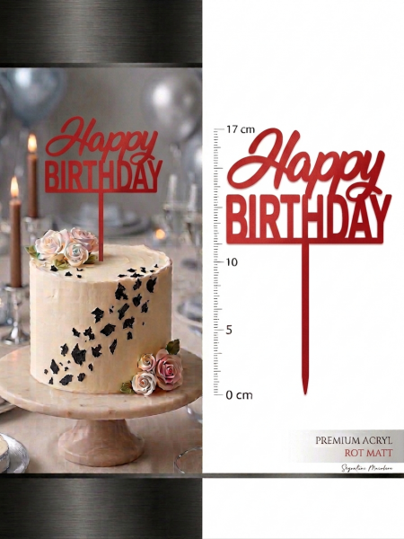 Topper - Happy Birthday - Acryl - Rot - 17 x 12,5cm