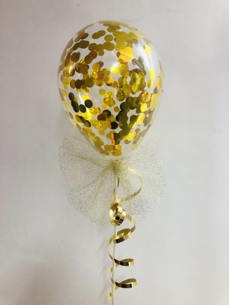 Konfetti Ballon Gold mit Stäbchen 12cm Ø